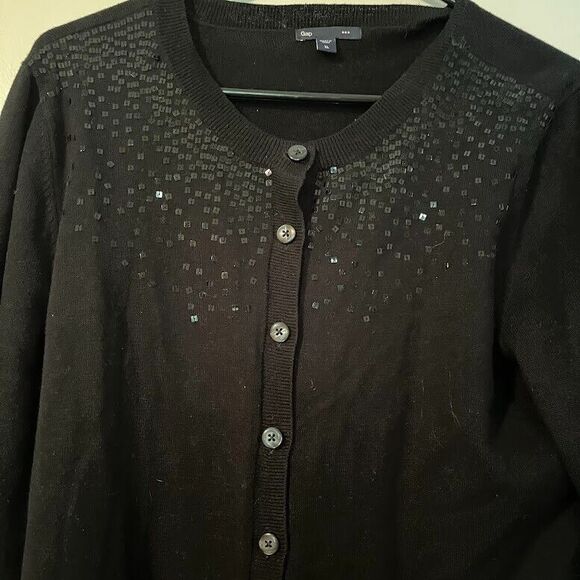 GAP RetroGlam Business Casual Black w/Sequins Button Up Cardigan SZ XL - Picture 3 of 5